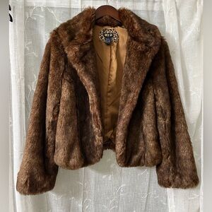 Dex Brown Faux Fur Jacket Size Large